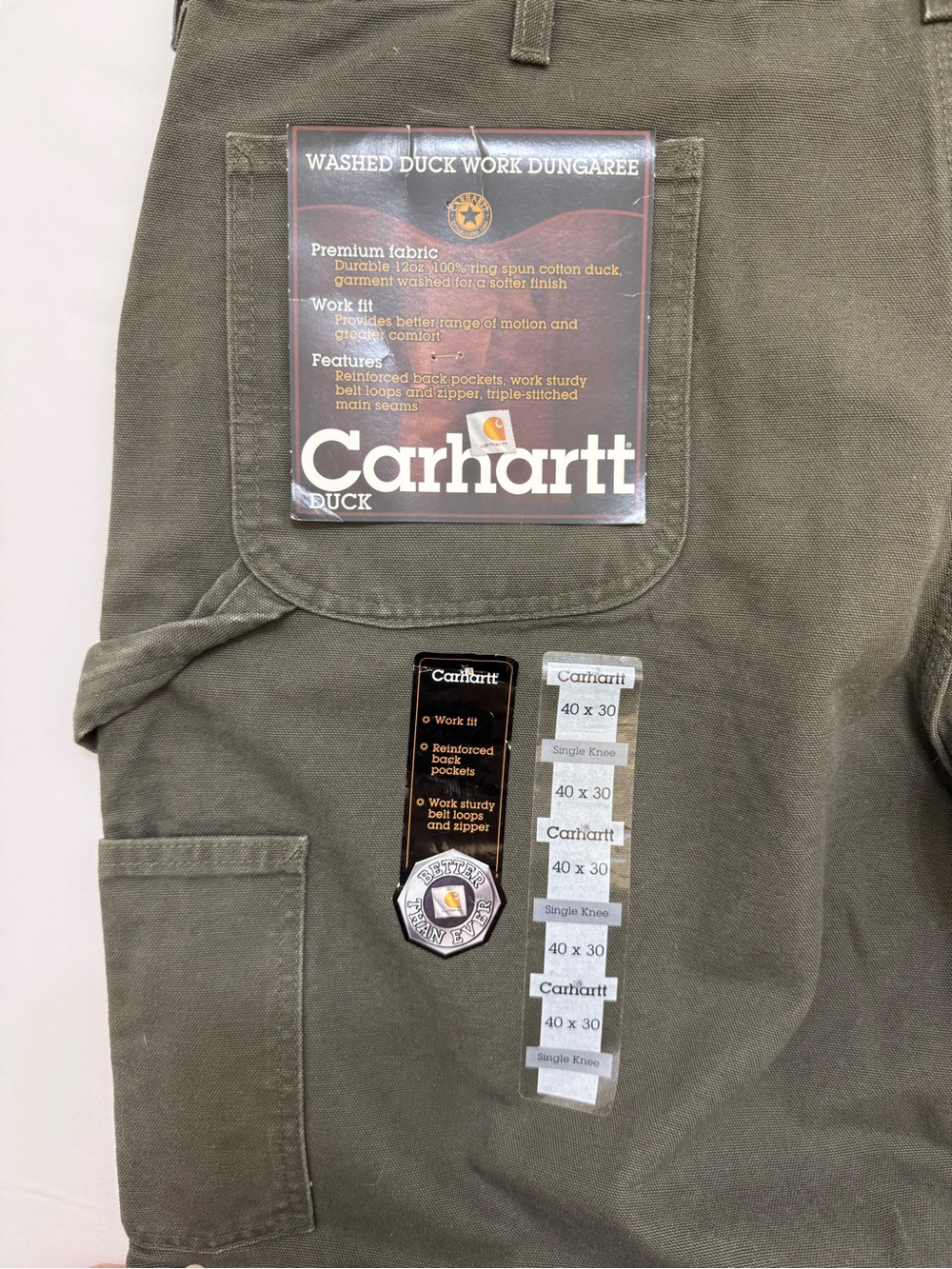 NWT Men's Carhartt Duck Green B11-MOS Carpenter Pants 40 x 30 - Picture 3 of 10